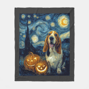 Cute Basset Hound Dog Halloween Jack O Lantern Pum Fleece Blanket