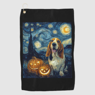 Cute Basset Hound Dog Halloween Jack O Lantern Pum Golf Towel