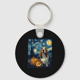 Cute Basset Hound Dog Halloween Jack O Lantern Pum Key Ring