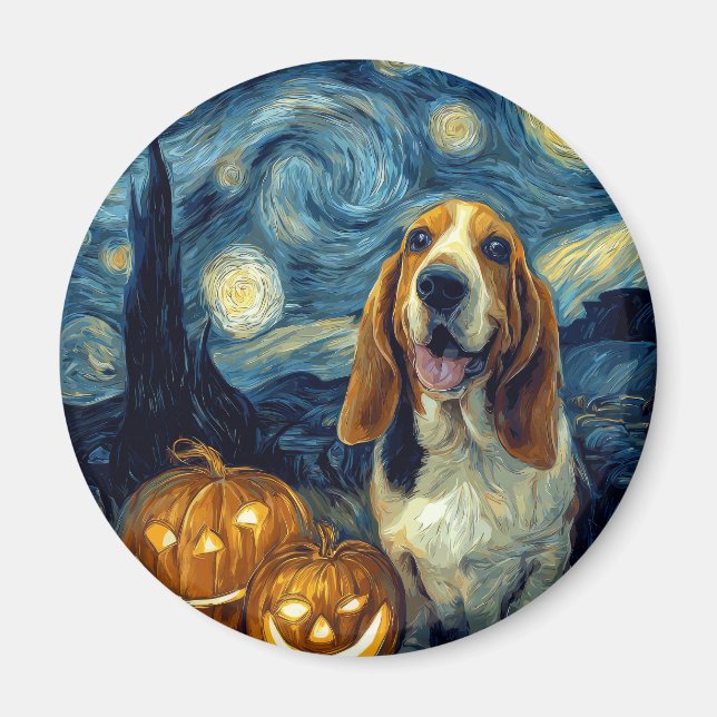 Cute Basset Hound Dog Halloween Jack O Lantern Pum Magnet (Front)