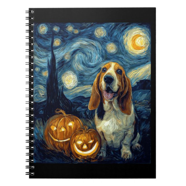 Cute Basset Hound Dog Halloween Jack O Lantern Pum Notebook (Front)