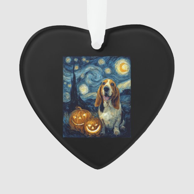Cute Basset Hound Dog Halloween Jack O Lantern Pum Ornament (Front)
