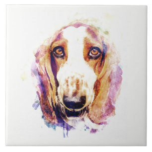 Cute Basset Hound Dog Head Face Puppy Tile