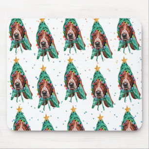 Cute Basset Hound Dog Pattern Christmas Mouse Mat