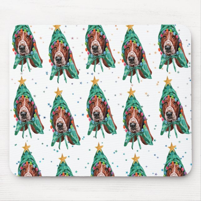 Cute Basset Hound Dog Pattern Christmas Mouse Mat (Front)