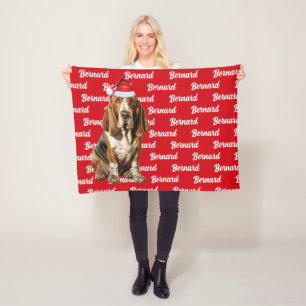 Cute Basset Hound Dog with Dog Christmas Holiday Fleece Blanket