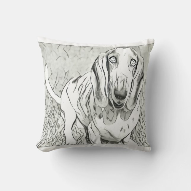 Cute Basset Hound Throw Pillow (Front)