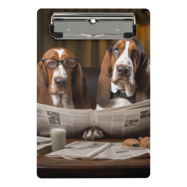 Cute basset hounds reading newspaper mini clipboard (Front)