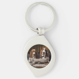 Cute basset hounds reading the news key ring