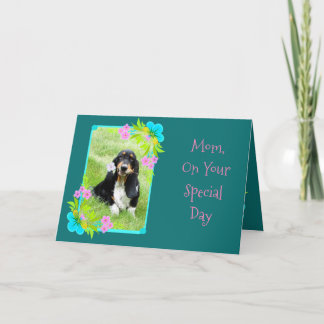 Cute Basset Puppy On Flowery Mother's Day Card