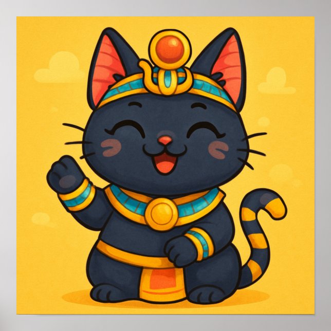 Cute Bastet Cat Egyptian Goddess Art Poster (Front)