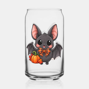 Cute Bat and Pumpkin Halloween Can Glass