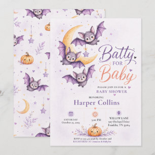 Cute Bat Baby Shower Halloween Fall Theme Invitation