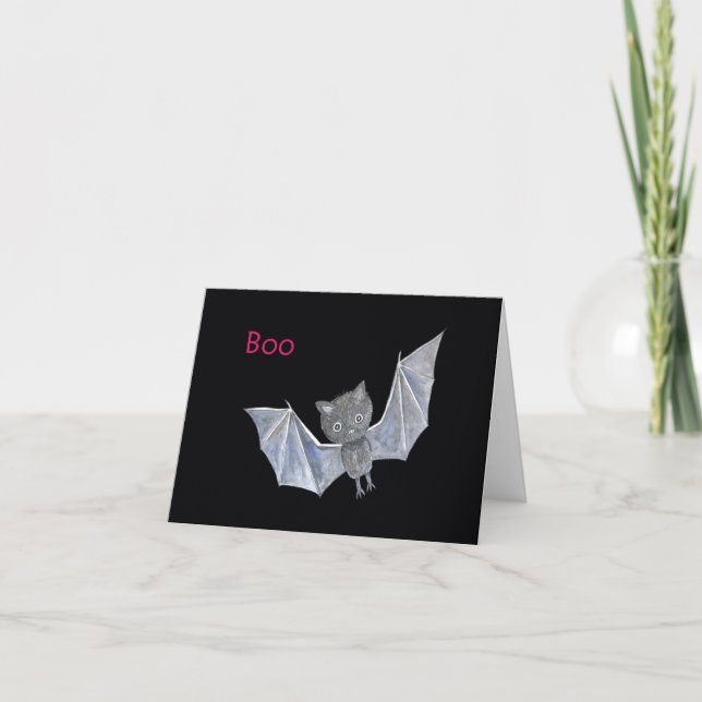 Cute Bat Boo Funny Adorable Bat Halloween Card (Front)