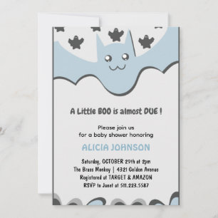 Cute bat Boy Little boo Halloween baby shower  Invitation
