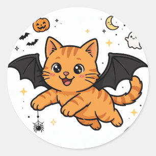 Cute Bat Cat Orange Tabby Halloween Sticker