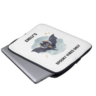 Cute Bat Custom Name Halloween Spooky Vibes Laptop Sleeve