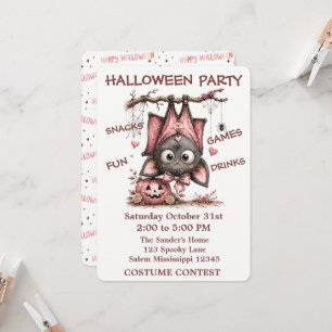 Cute Bat Halloween Party Invitation