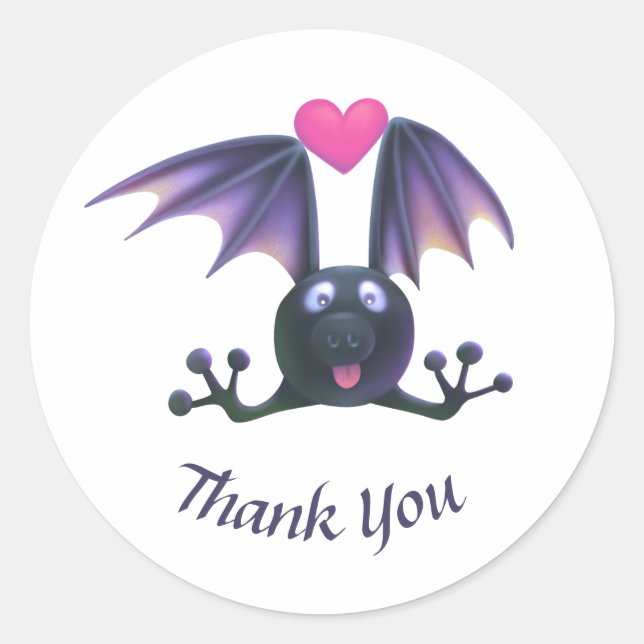 Cute Bat Halloween Thank You Sticker Round Label (Front)