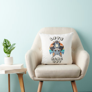 Cute Bat Hanging and Retro Sunset   Let's Hang Out Cushion
