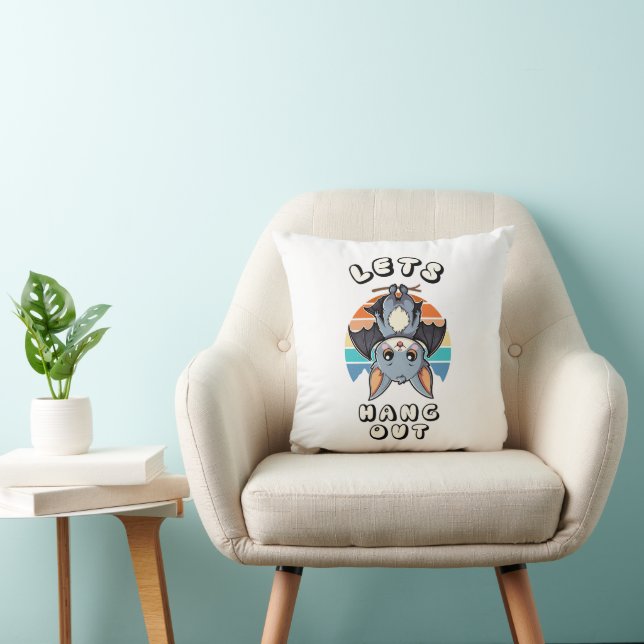 Cute Bat Hanging and Retro Sunset | Let's Hang Out Cushion (Chair)