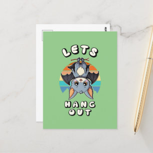Cute Bat Hanging and Retro Sunset Let's Hang Out Postcard