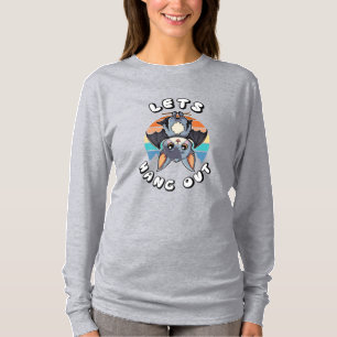 Cute Bat Hanging and Retro Sunset   Let's Hang Out T-Shirt