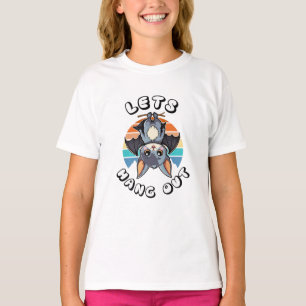 Cute Bat Hanging and Retro Sunset Let's Hang Out T-Shirt