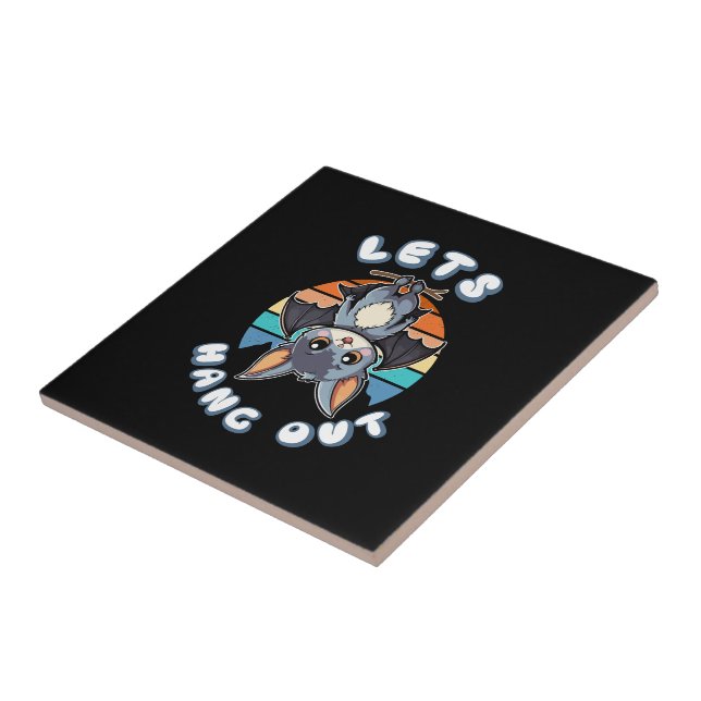 Cute Bat Hanging and Retro Sunset | Let's Hang Out Tile (Side)