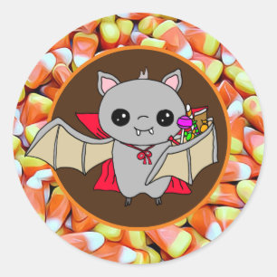 Cute Bat Holding Halloween Candy Classic Round Sticker