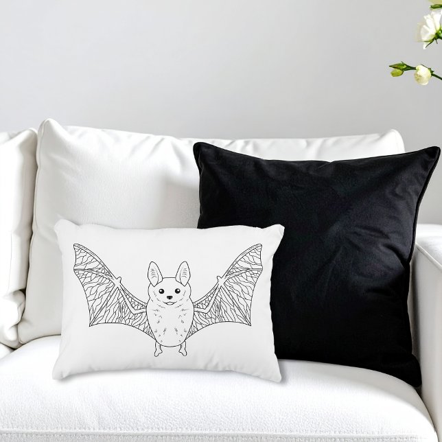 Cute Bat Line Art Halloween Art Decorative Cushion (Disclaimer: The image is a digital mockup and dimensions are approximate.)