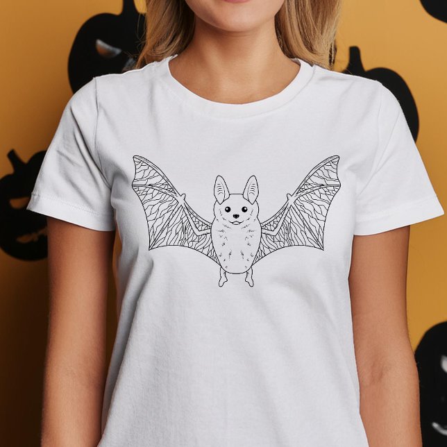Cute Bat Minimal Line Art Halloween T-Shirt (Disclaimer: This image is a digital mockup.)