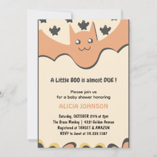 Cute bat Orange Little boo Halloween baby shower  Invitation