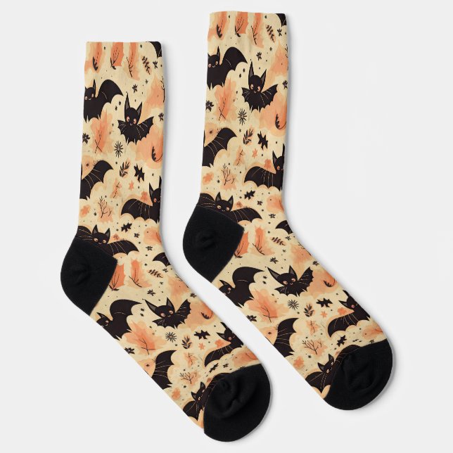 Cute Bat Retro Halloween Pattern  Socks (Right)