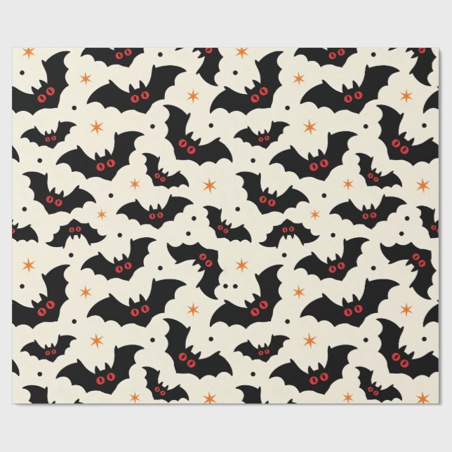Cute Bat Spooky Pattern Halloween Wrapping Paper (Flat)
