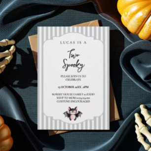 Cute Bat Two Spooky 2nd Birthday Invitation