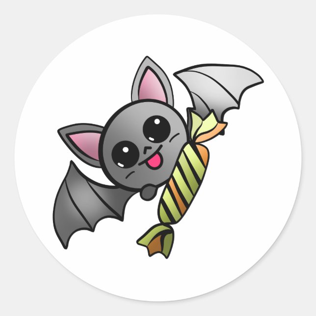 Cute Bat with Candy Classic Round Sticker (Front)