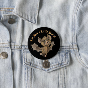 Cute Bat with Fangs I'm just a little Batty 7.5 Cm Round Badge