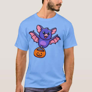 Cute Bat With Pumpkin Halloween Cartoon T-Shirt