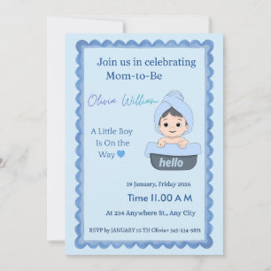 Cute Bath Time Baby Boy Shower Invitation Bubble