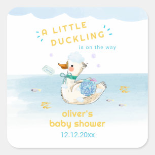Cute Bath Time Little Duckling Boy Baby Shower  Square Sticker