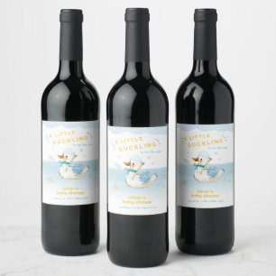 Cute Bath Time Little Duckling Boy Baby Shower Wine Label