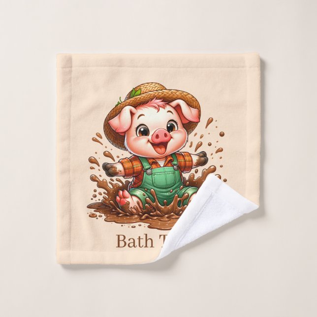 Cute bath time pig customizable  wash cloth (Wash Cloth)