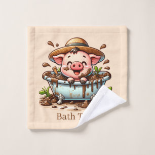 Cute bath time pig customizable wash cloth