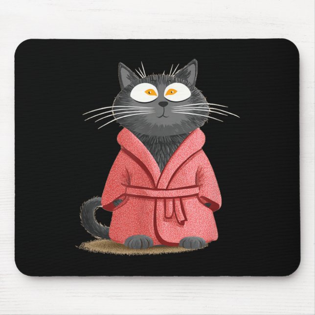 Cute Bathrobe Cat Graphic Mouse Mat (Front)