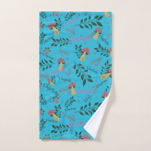 Cute Bathroom Set Pastel Blue Funny Mushrooms Hand Towel