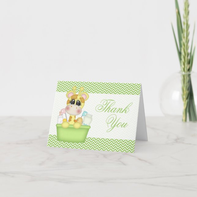 Cute Bathtime Giraffe Thank You Card (Front)