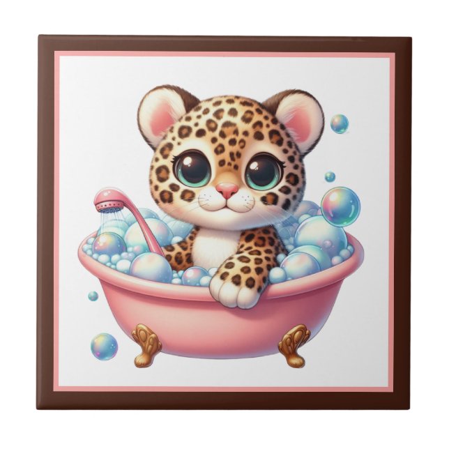 Cute bathtub bathroom leopard tile (Front)