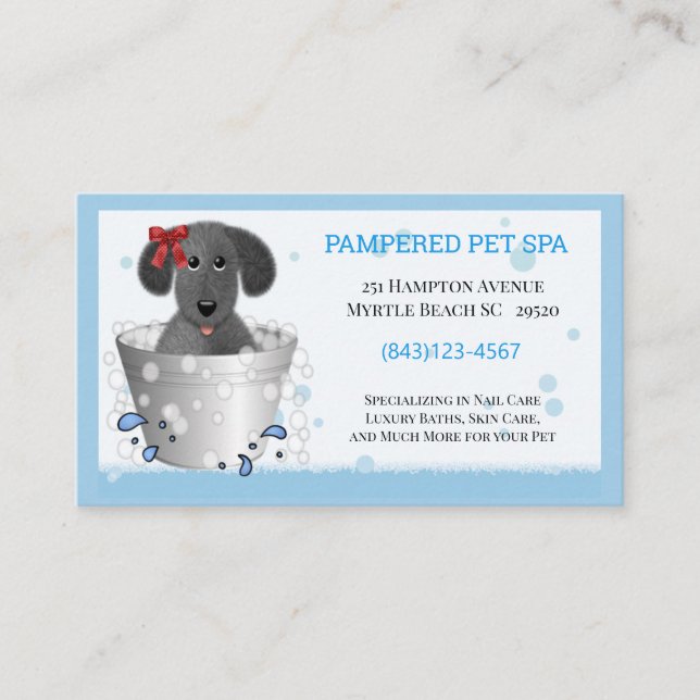 Cute Bathtub Pet Groomer Business Card (Front)