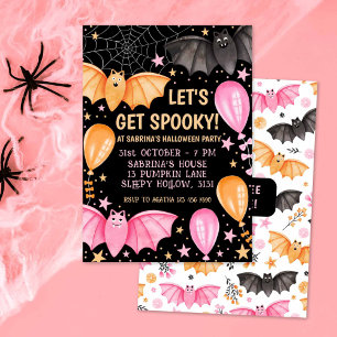 Cute Bats and Balloons Pastel Halloween Invitation